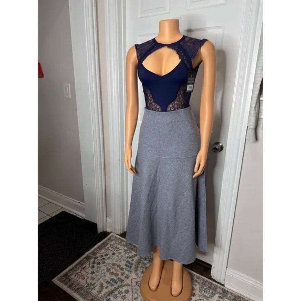 OGL CashSoft Wool-like Flared size S Maxi Skirt - Heather Dolphin Blue NWT - Picture 6 of 6